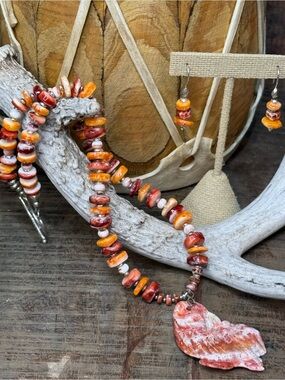 One of a Kind Spiny Oyster Necklace with Carved Spiny Oyster Pendant (NEW)